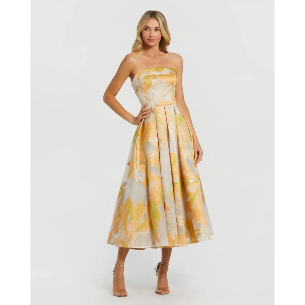Mac Duggal Strapless Dress in Orange and Green Floral - Picture 4 of 14